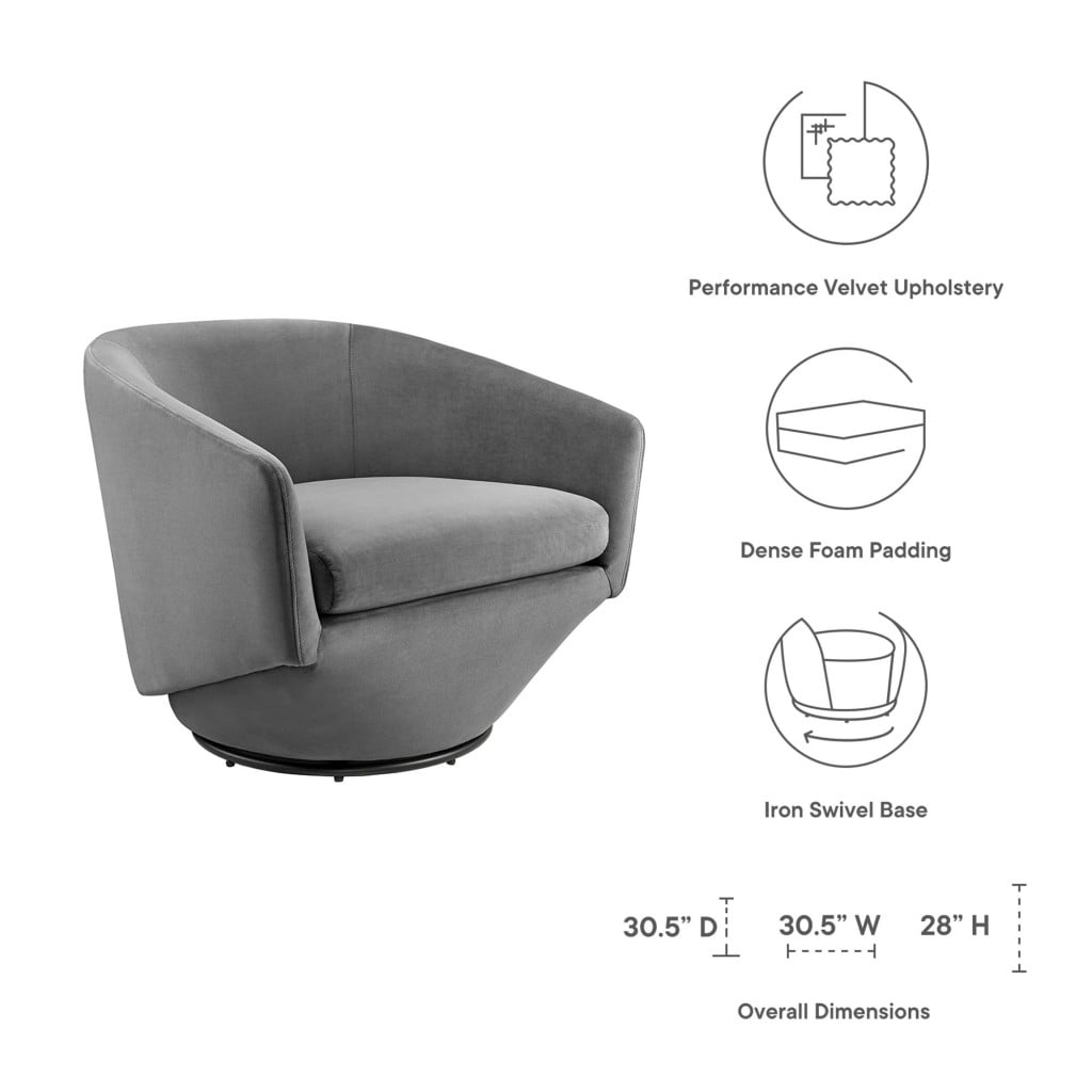 Series Performance Velvet Swivel Accent Chair in Gray - view 3
