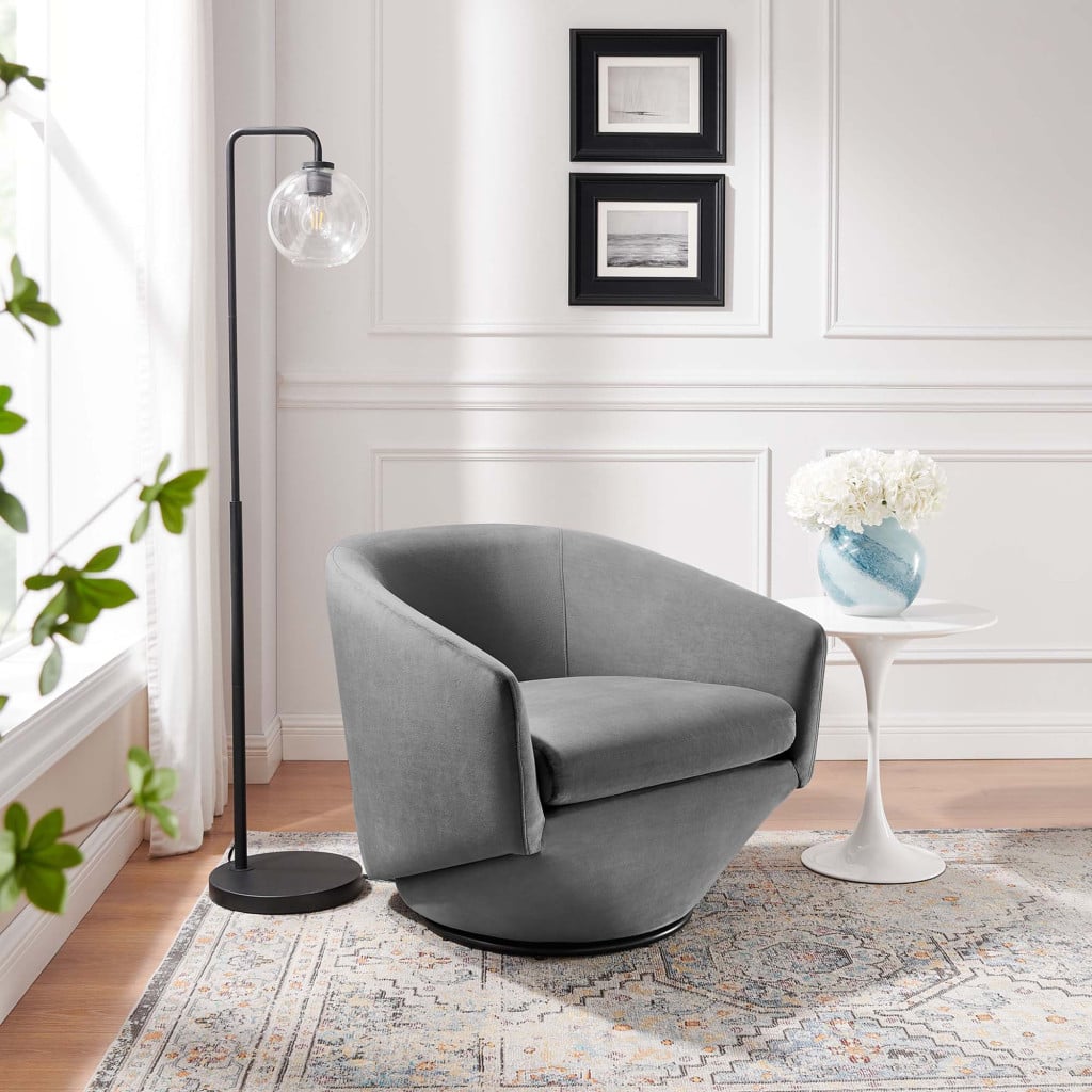 Series Performance Velvet Swivel Accent Chair in Gray - view 1