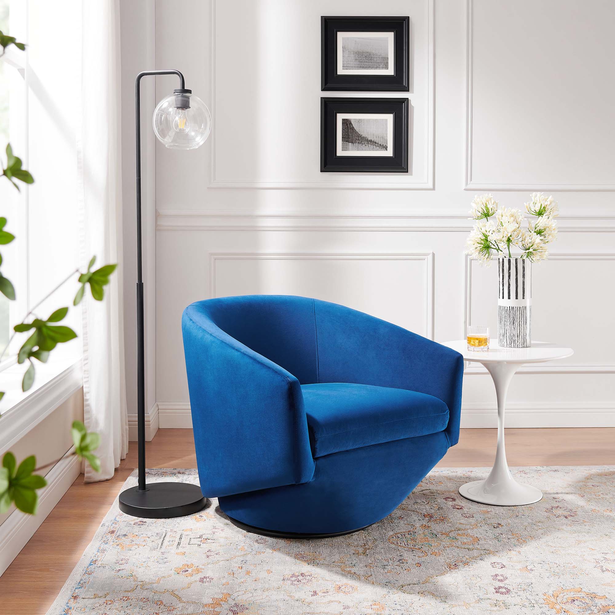 Series Performance Velvet Swivel Accent Chair in Navy - view 1