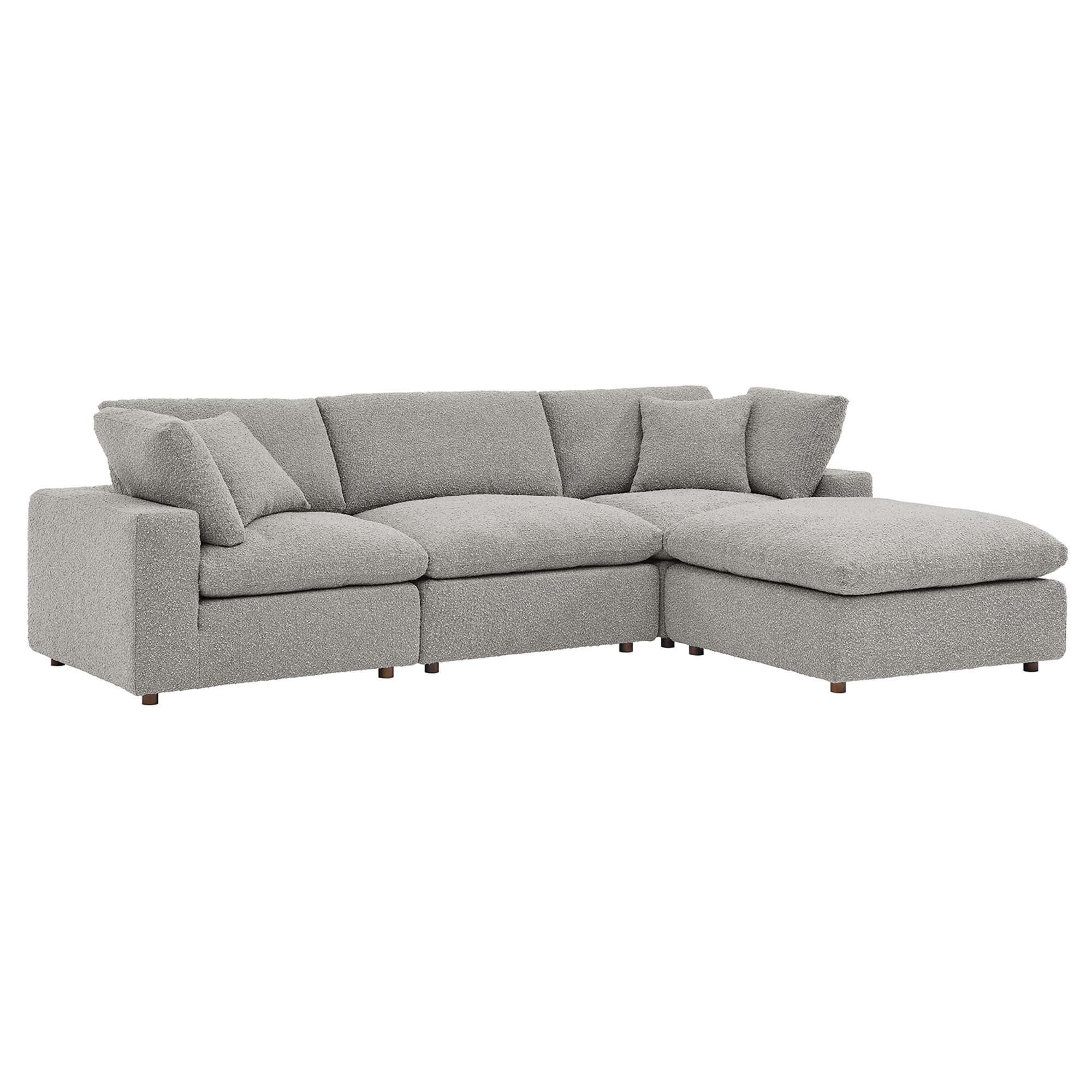 Commix down filled overstuffed boucle 4-piece cloud sectional sofa in light gray