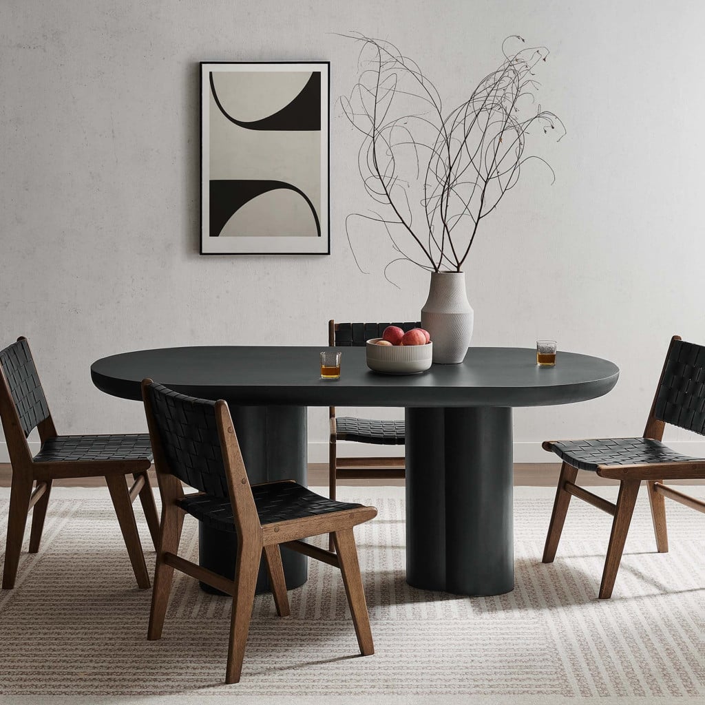 Caspian Oval Black Concrete Dining Table - wide room view
