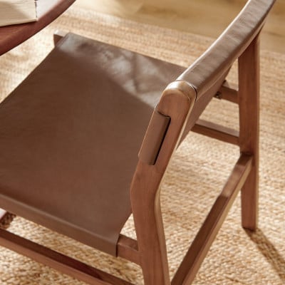 Sonora Leather Dining Side Chair in Nutmeg Brown - side view