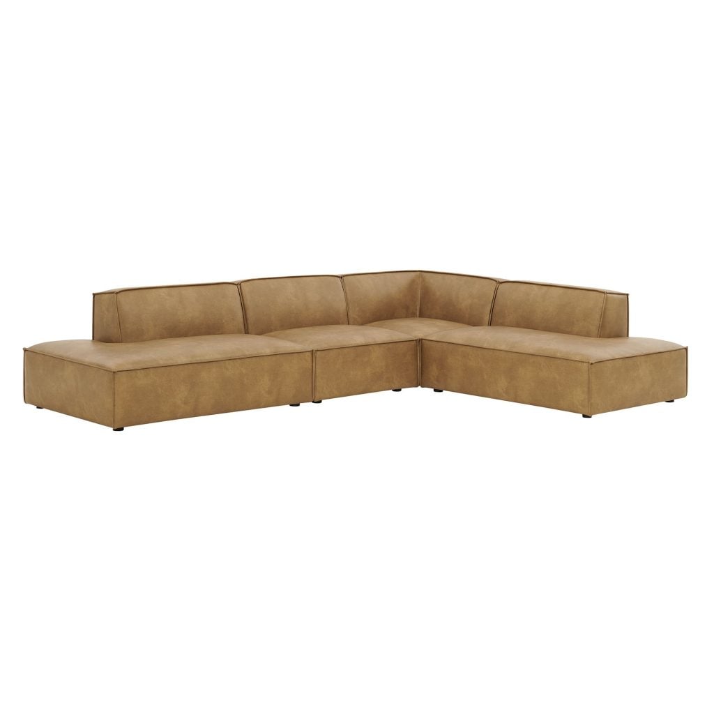Restore 4-Piece Vegan Leather Modular L-Shaped Sectional in Toast - full set view