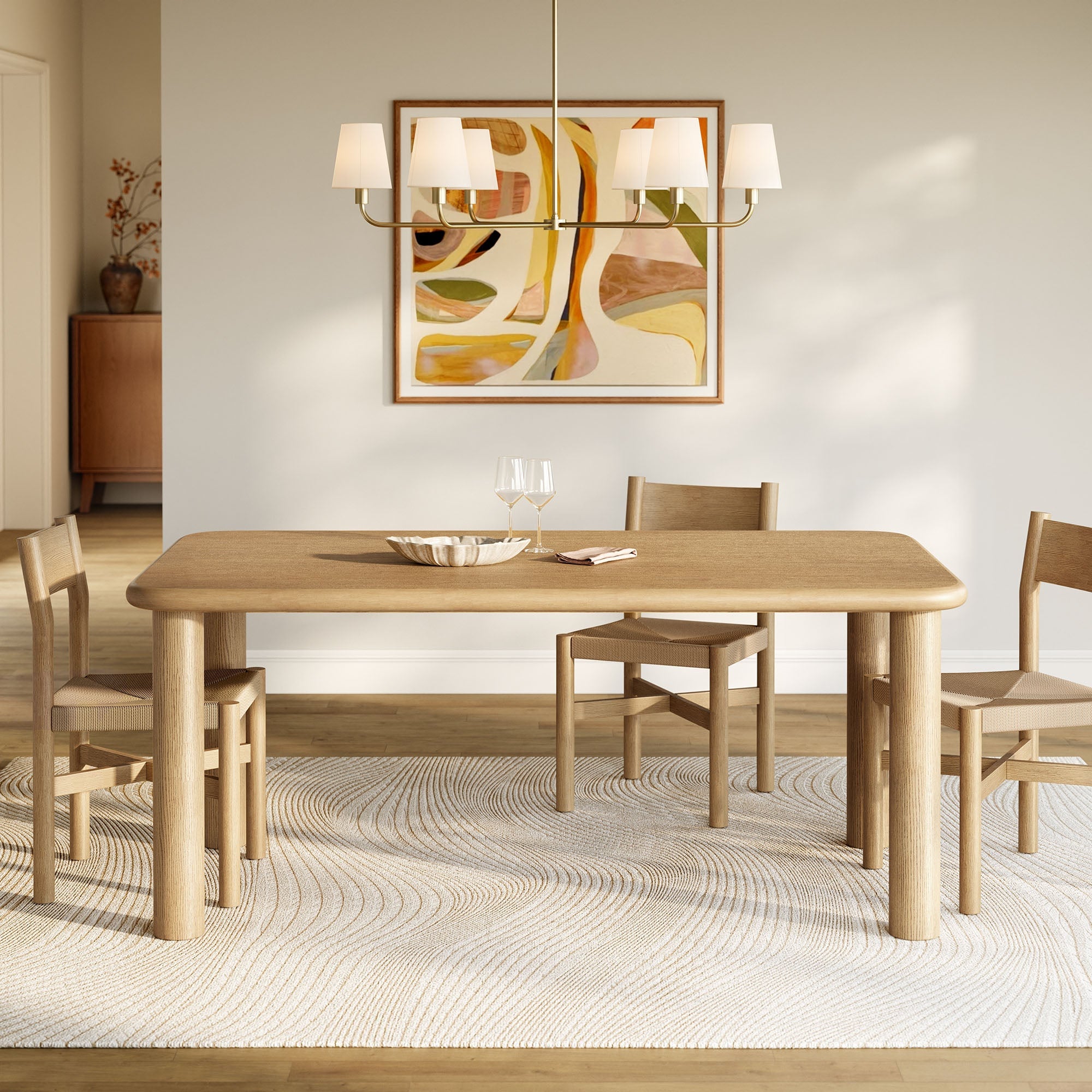 Alvia Rectangular Weathered Oak Dining Table - wide room view