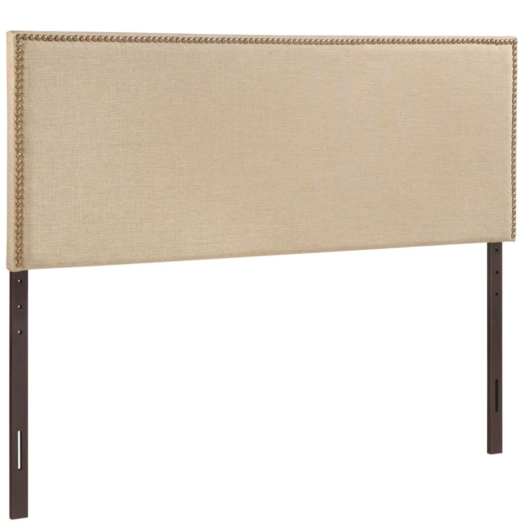 Region Nailhead Upholstered Linen Queen Headboard in Cafe - view 2