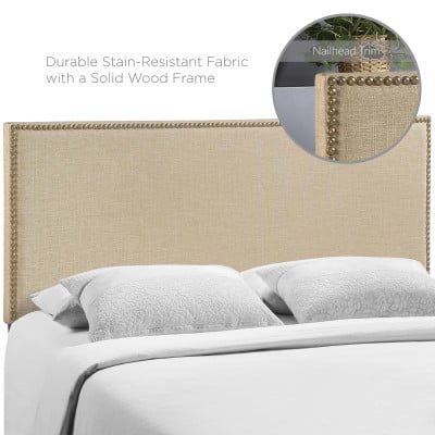 Region Nailhead Upholstered Linen Queen Headboard in Cafe - view 3