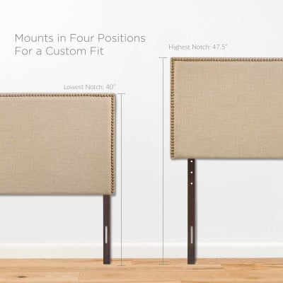 Region Nailhead Upholstered Linen Queen Headboard in Cafe - view 5