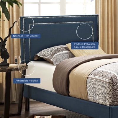 Jessamine Nailhead Upholstered Fabric Twin Headboard in Azure - view 3