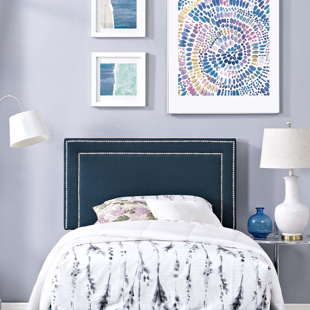 Jessamine Nailhead Upholstered Fabric Twin Headboard in Azure - view 1