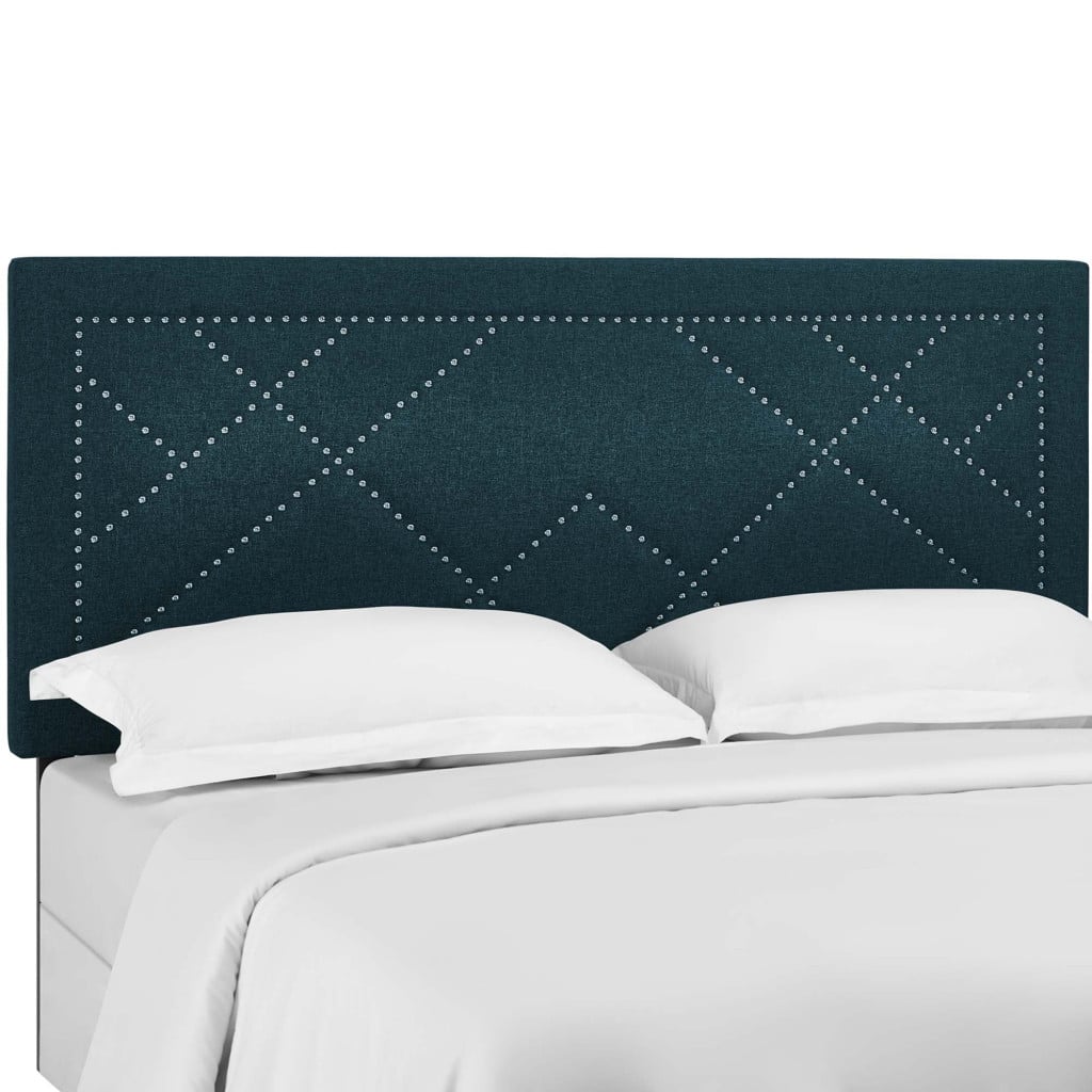 Reese Nailhead Upholstered Linen Headboard in Azure - Full/Queen - view 2