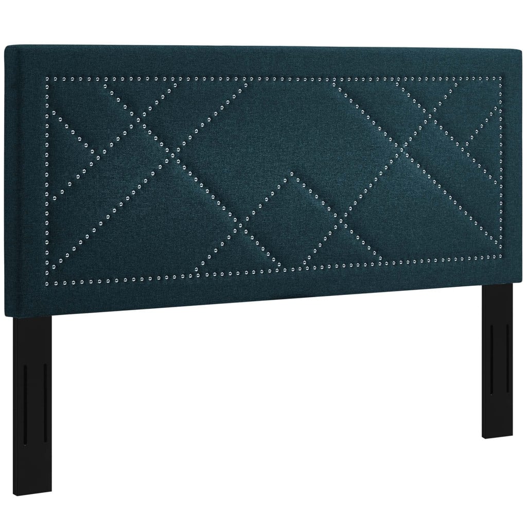 Reese Nailhead Upholstered Linen Headboard in Azure - Full/Queen - view 9