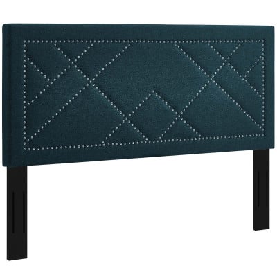 Reese Nailhead Upholstered Linen Headboard in Azure - Full/Queen - view 9