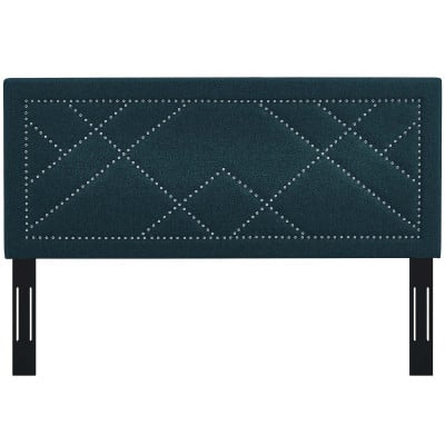 Reese Nailhead Upholstered Linen Headboard in Azure - Full/Queen - view 10