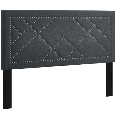 Reese Nailhead Upholstered Linen Headboard in Grey - Full/Queen - front three-quarter view