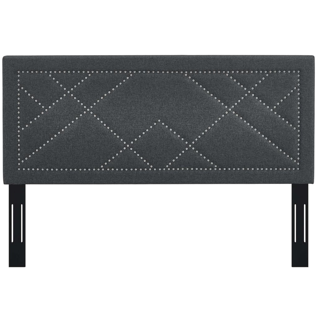 Reese Nailhead Upholstered Linen Headboard in Grey - Full/Queen - front view