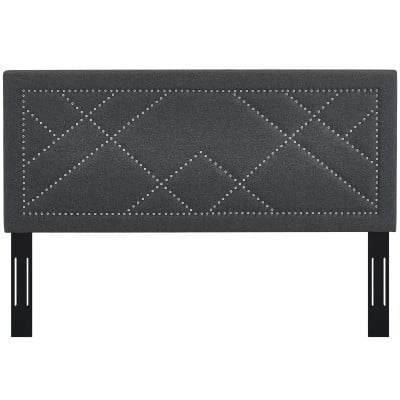 Reese Nailhead Upholstered Linen Headboard in Grey - Full/Queen - front view