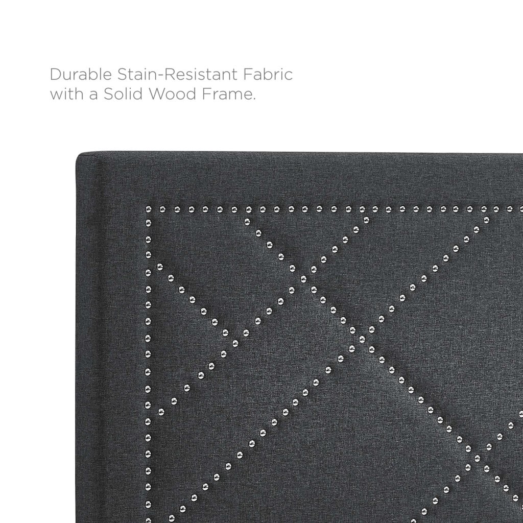 Reese Nailhead Upholstered Linen Headboard in Grey - Full/Queen - nailhead trim detail
