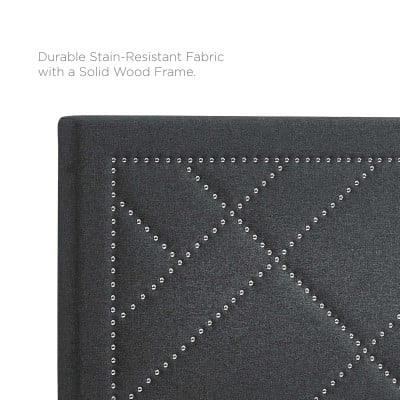 Reese Nailhead Upholstered Linen Headboard in Grey - Full/Queen - nailhead trim detail