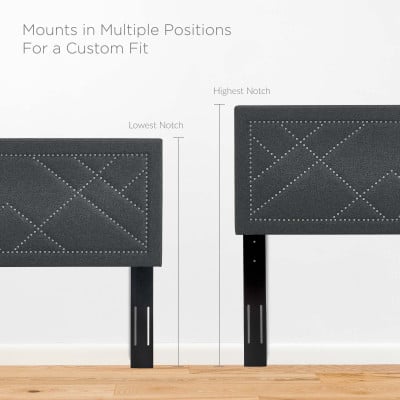 Reese Nailhead Upholstered Linen Headboard in Grey - Full/Queen - mounting positions diagram