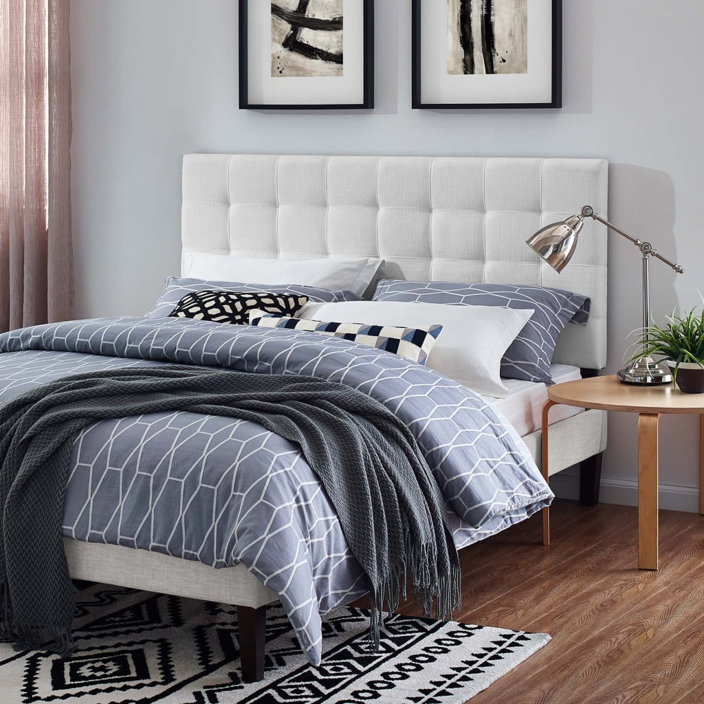 Paisley Tufted Upholstered Linen Headboard in White - Full/Queen - view 1