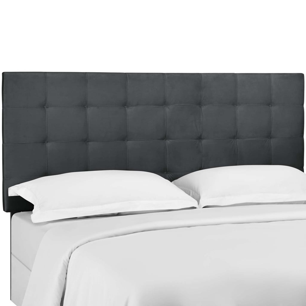 Paisley Tufted Upholstered Performance Velvet Headboard in Gray - Full/Queen - view 2