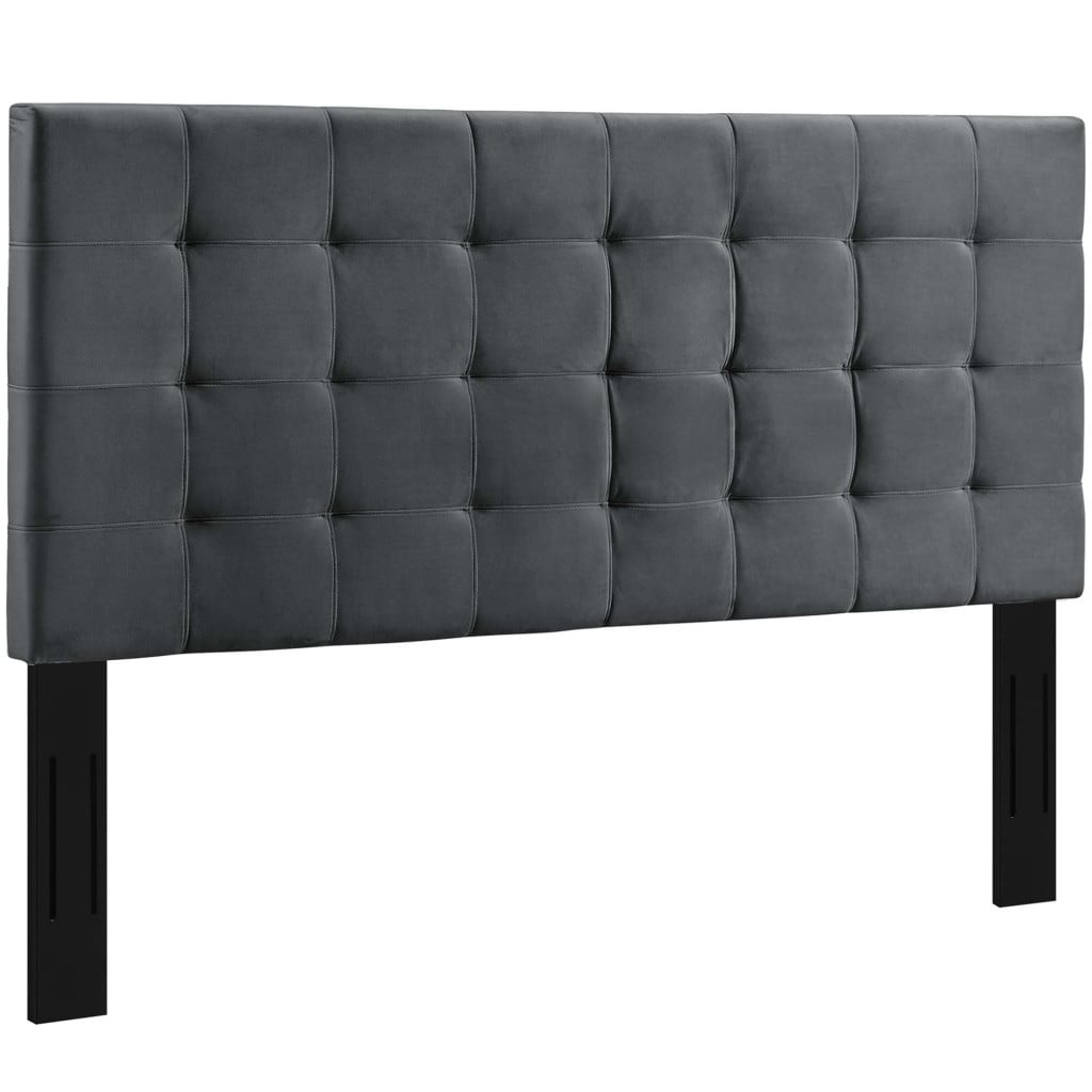Paisley Tufted Upholstered Performance Velvet Headboard in Gray - Full/Queen - view 8
