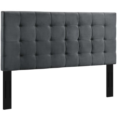 Paisley Tufted Upholstered Performance Velvet Headboard in Gray - Full/Queen - view 8