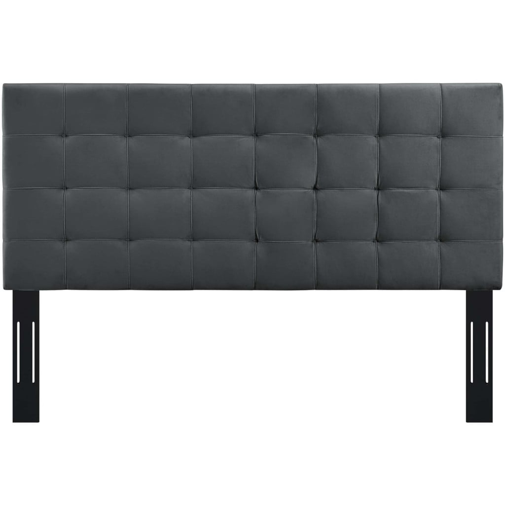 Paisley Tufted Upholstered Performance Velvet Headboard in Gray - Full/Queen - view 9