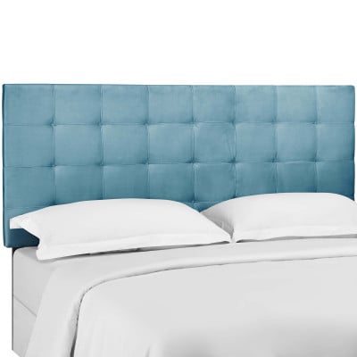 Paisley Tufted Performance Velvet Headboard in Sea Blue - Full/Queen - front view on a bed