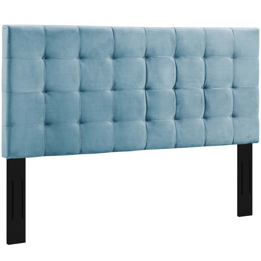 Paisley Tufted Performance Velvet Headboard in Sea Blue - Full/Queen - front three-quarter view