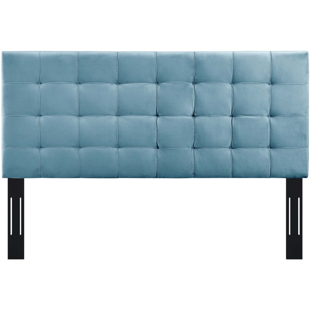 Paisley Tufted Performance Velvet Headboard in Sea Blue - Full/Queen - front view