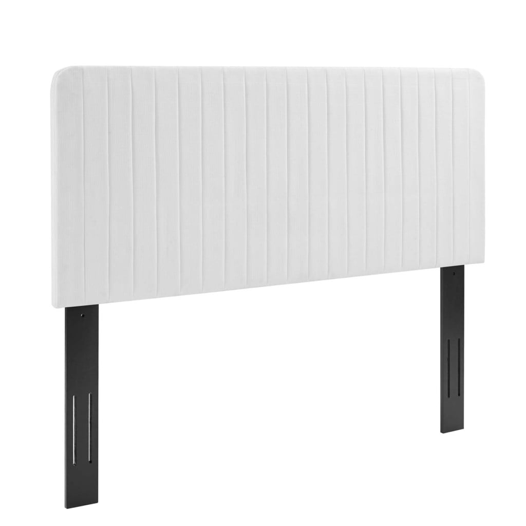Milenna Channel Tufted Upholstered Fabric Headboard in White - Full/Queen - view 2