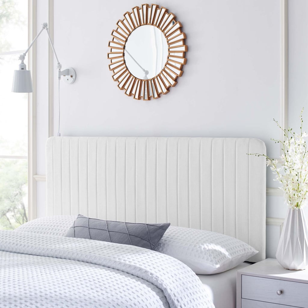 Milenna Channel Tufted Upholstered Fabric Headboard in White - Full/Queen - view 1