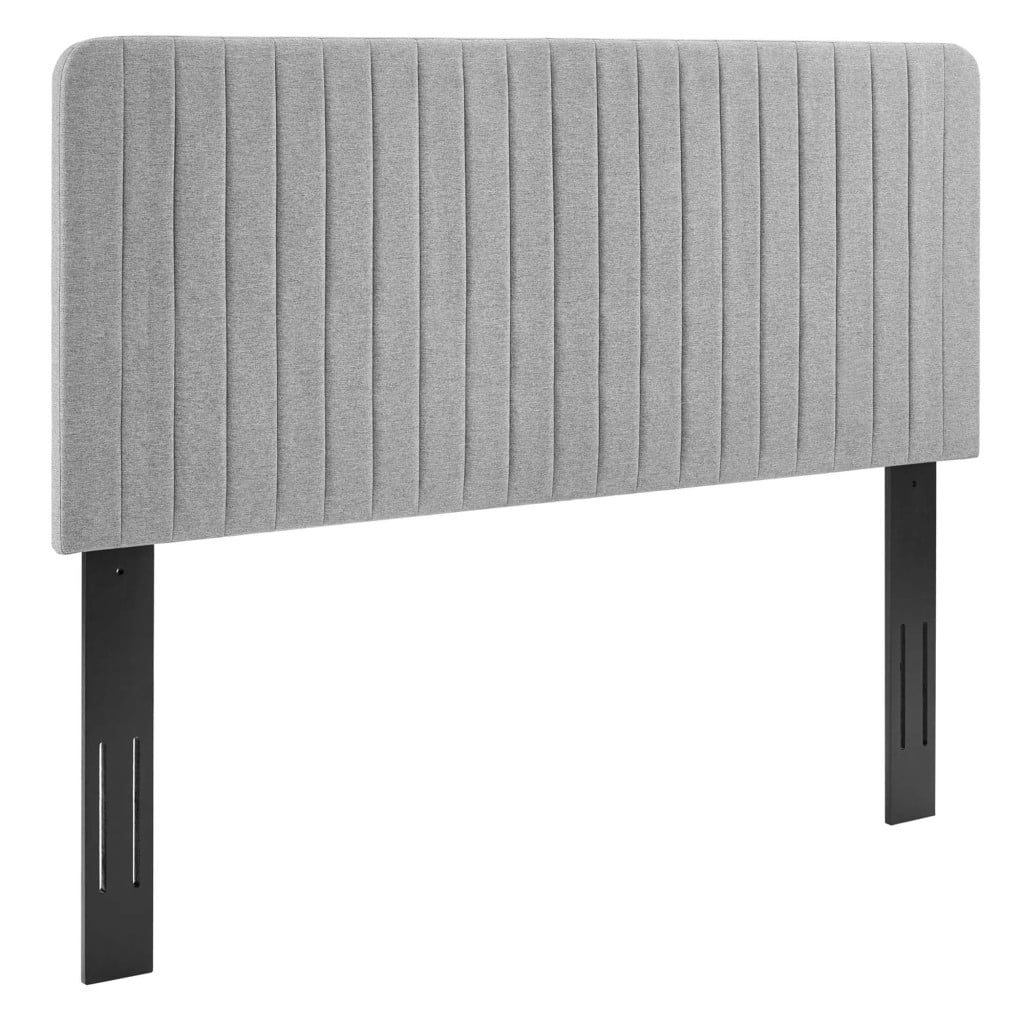 Milenna Channel Tufted Fabric Headboard in Light Grey - King/CA King - front three-quarter view