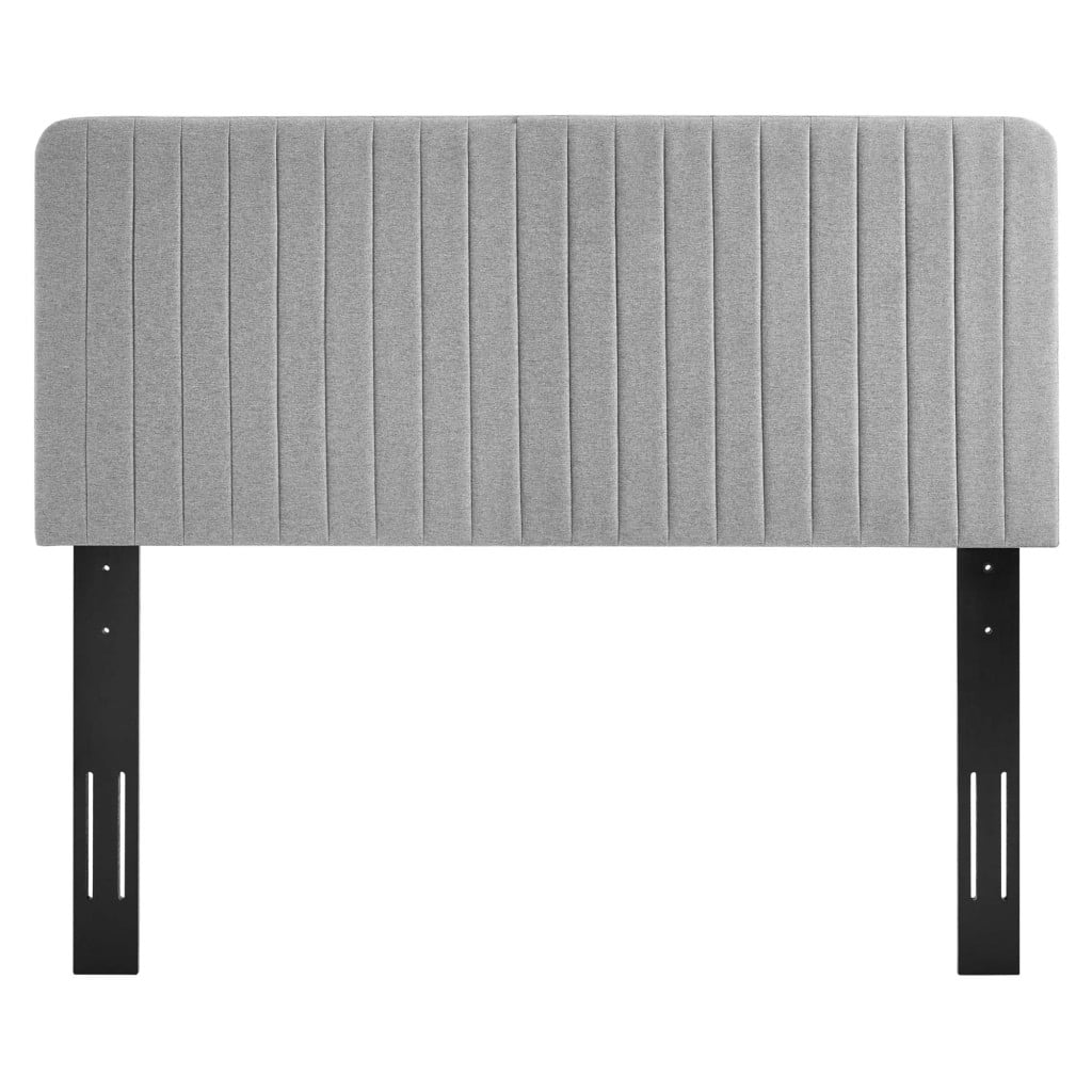 Milenna Channel Tufted Fabric Headboard in Light Grey - King/CA King - front view