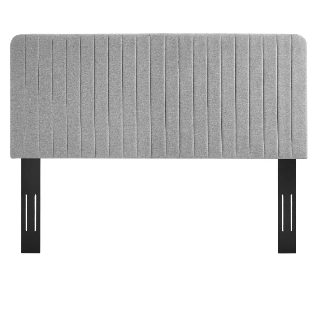 Milenna Channel Tufted Fabric Headboard in Light Grey - King/CA King - front view with mounting legs