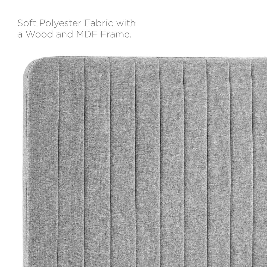 Milenna Channel Tufted Fabric Headboard in Light Grey - King/CA King - channel tufting detail
