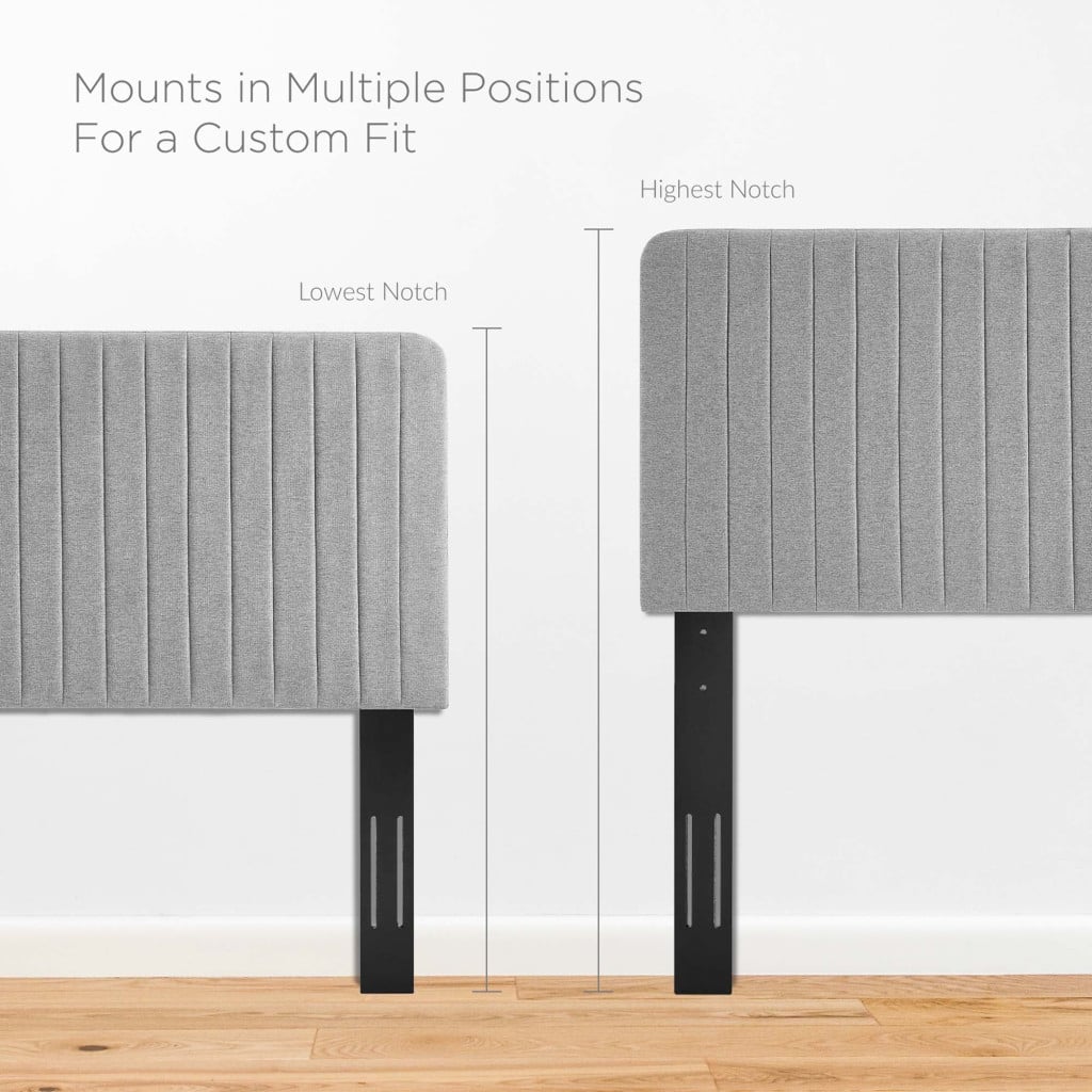 Milenna Channel Tufted Fabric Headboard in Light Grey - King/CA King - mounting positions diagram
