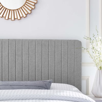 Milenna Channel Tufted Fabric Headboard in Light Grey - King/CA King - bedroom angle view