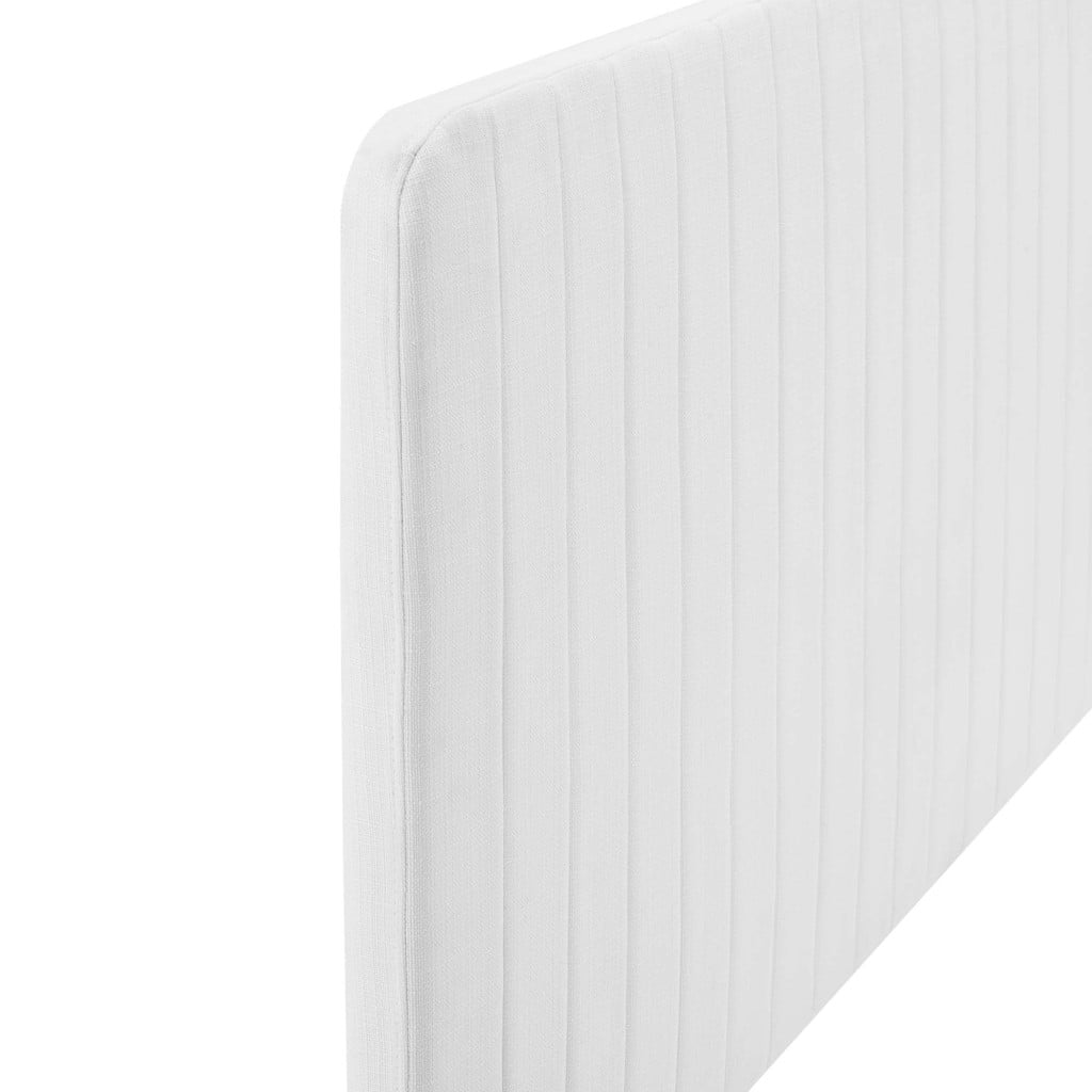 Milenna Channel Tufted Fabric Headboard in White - King/CA King - side detail