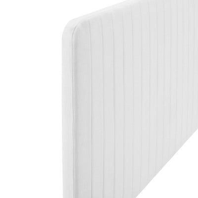Milenna Channel Tufted Fabric Headboard in White - King/CA King - side detail