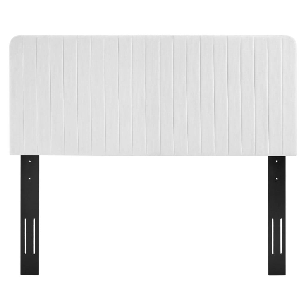 Milenna Channel Tufted Fabric Headboard in White - King/CA King - front view