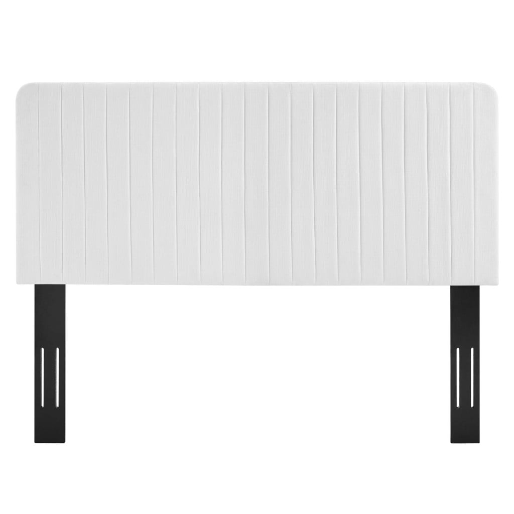Milenna Channel Tufted Fabric Headboard in White - King/CA King - front view with mounting legs