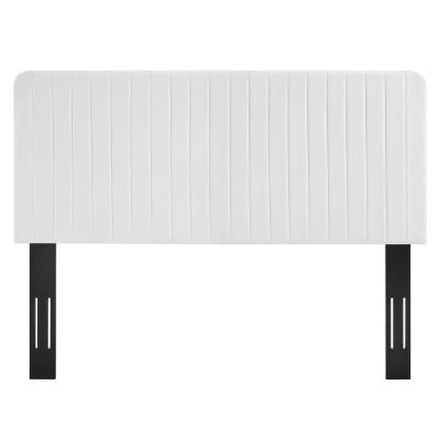 Milenna Channel Tufted Fabric Headboard in White - King/CA King - front view with mounting legs