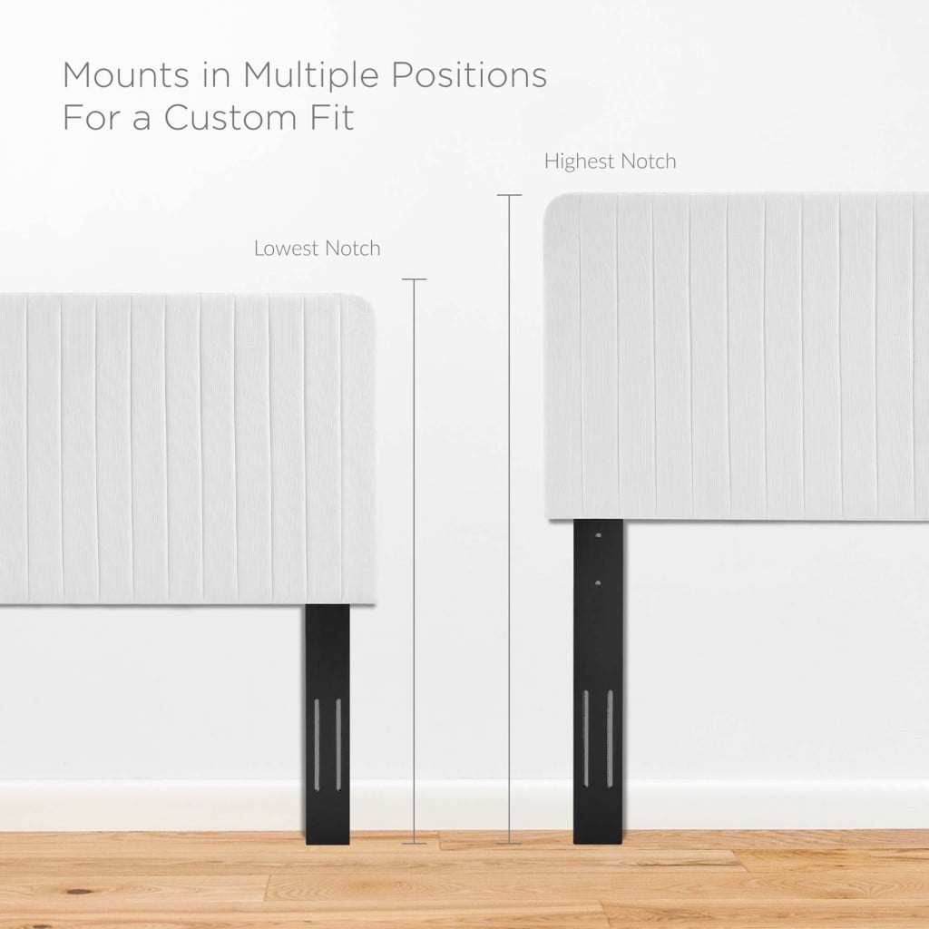 Milenna Channel Tufted Fabric Headboard in White - King/CA King - mounting positions diagram