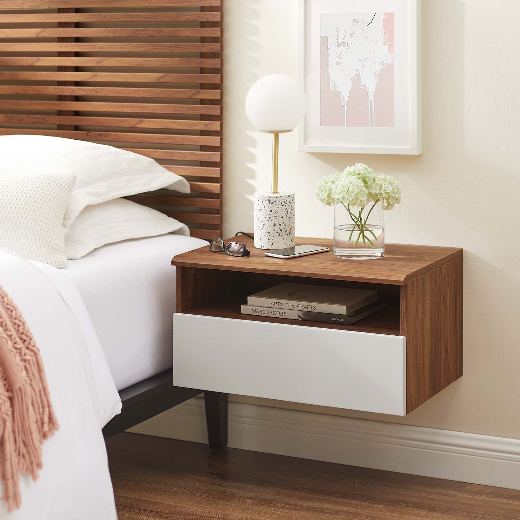 Envision Wall Mount Nightstand in Walnut White - front view