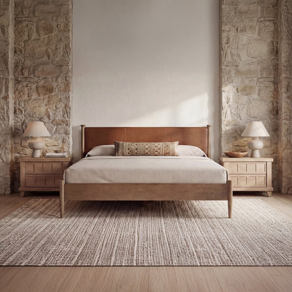 Crosby Leather Headboard Bed in Brown - front view