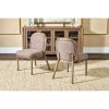 Astor round back dining chair in Claystone upholstery with Spiced Chestnut legs, front view | Astor round back dining chair, angled view showing curved enveloping backrest