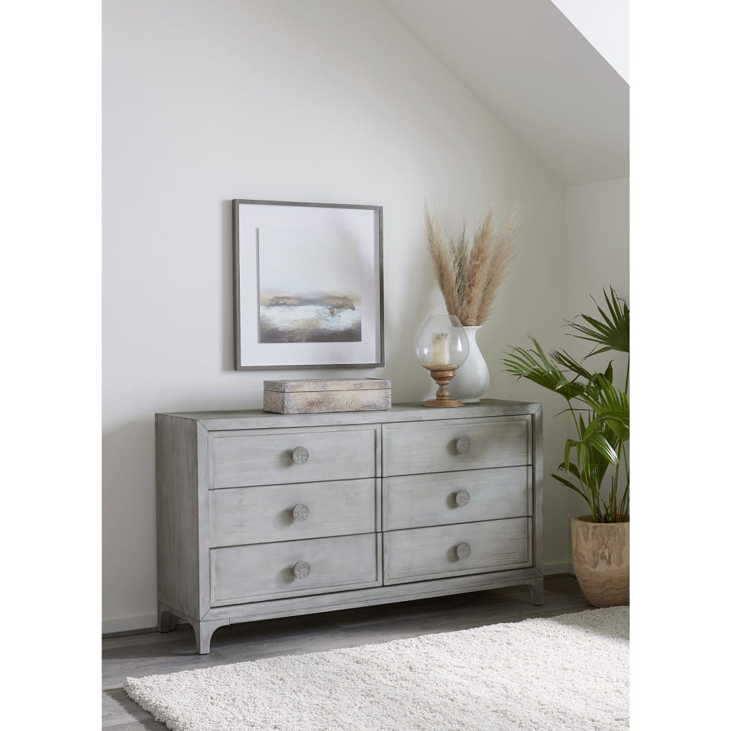 Boho Chic 6-Drawer Dresser in Washed White - front view