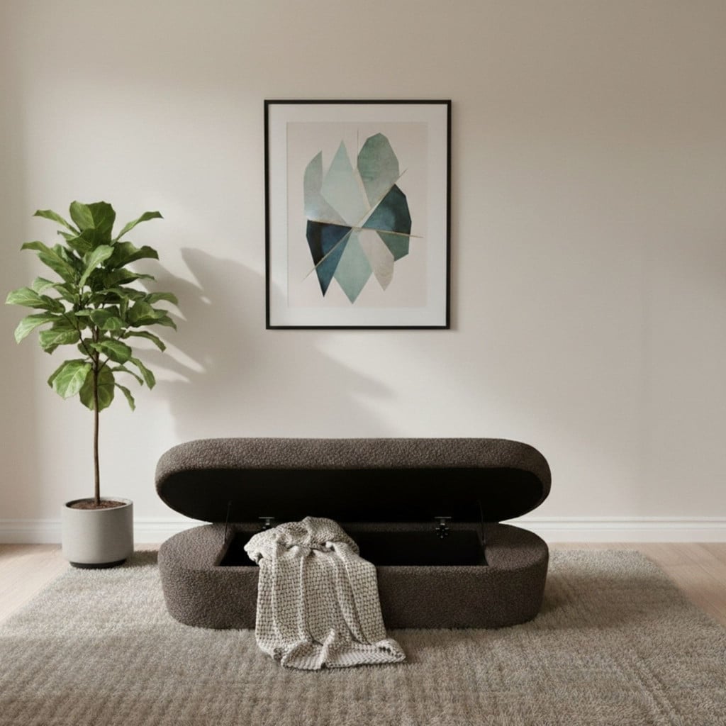 Kiki Upholstered Hinged Storage Bench in Pumpernickel Boucle - primary view